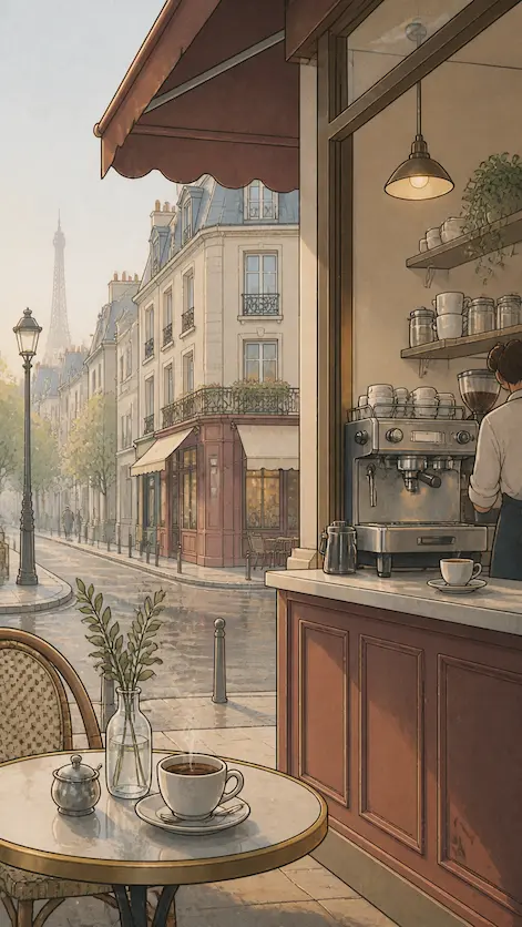 Paris Café Morning scene artwork